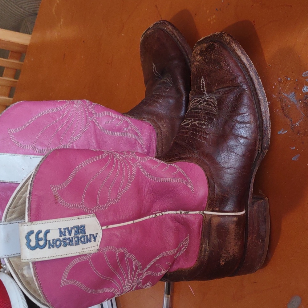 Pink Shaft Brown Leather Western Cowboy Boots